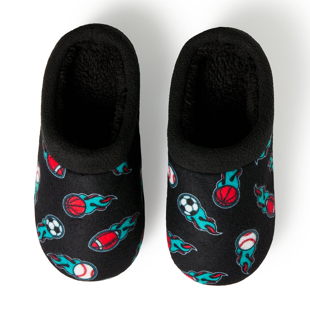 Black Sport; @Boys Printed Sports Fleece Clog Slipper