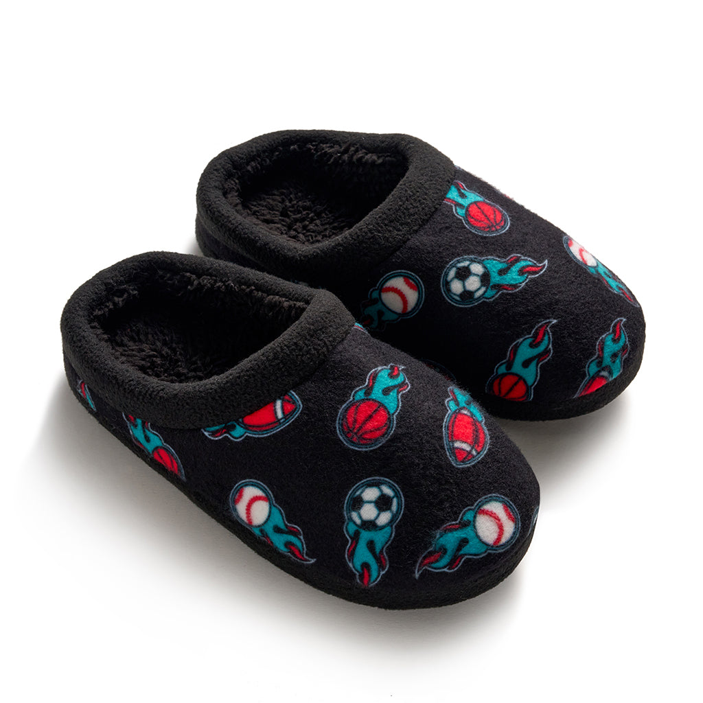 Black Sport; @Boys Printed Sports Fleece Clog Slipper