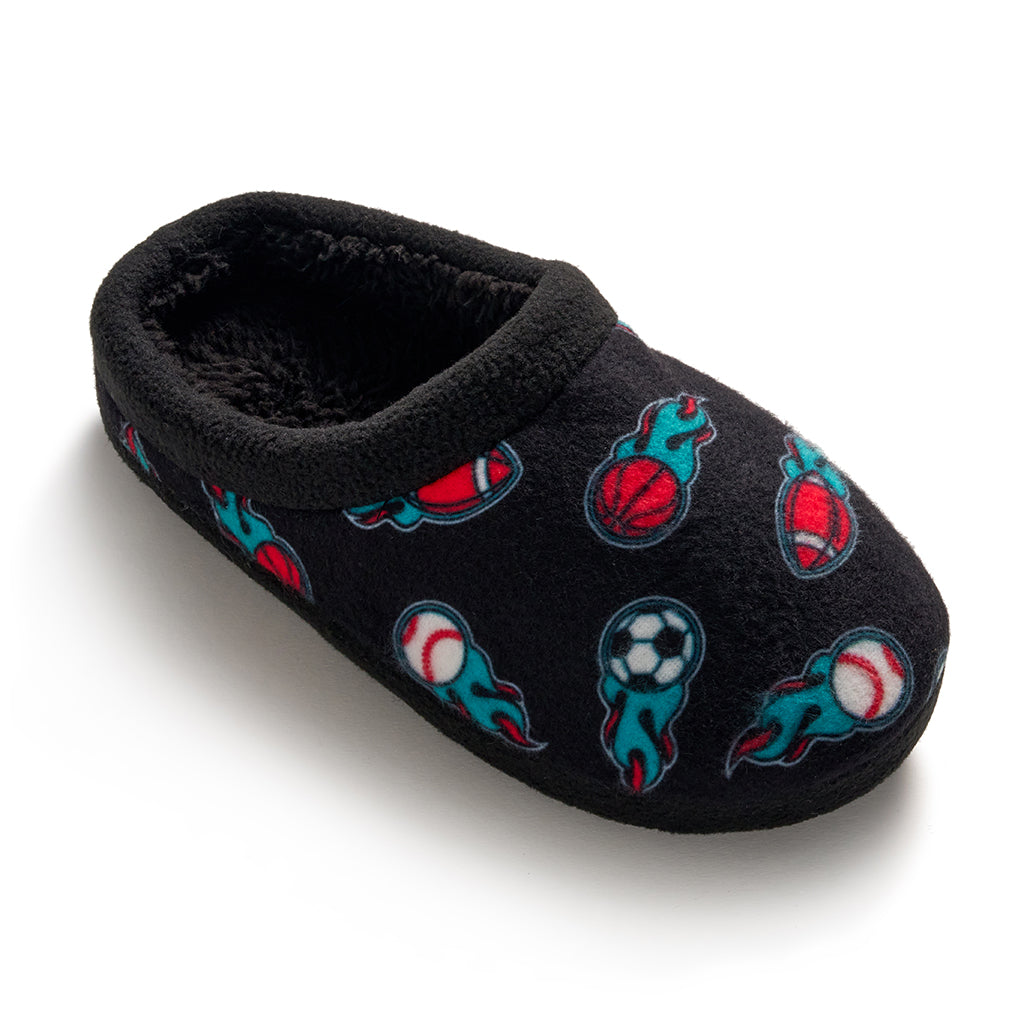 Black Sport; @Boys Printed Sports Fleece Clog Slipper