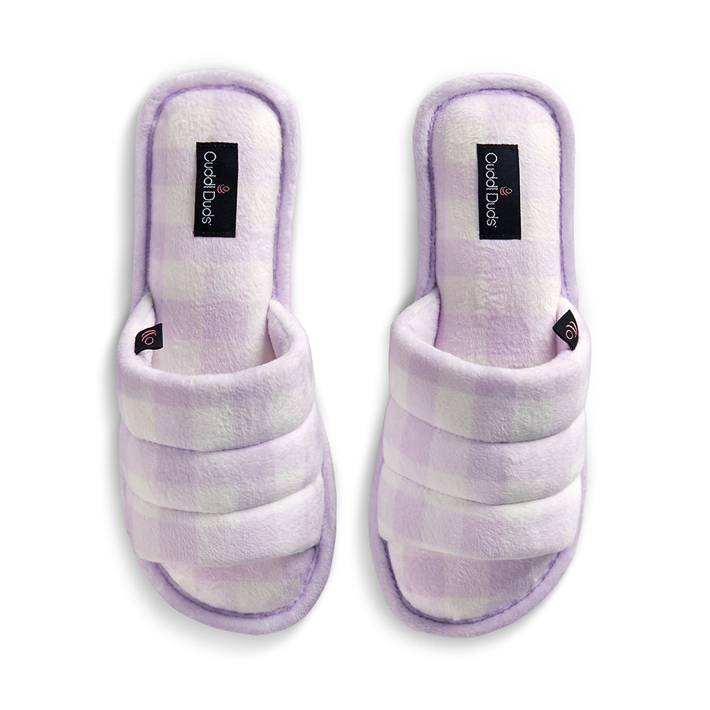Lavender Fog Gingham;@Puffy Velour Slide Slipper