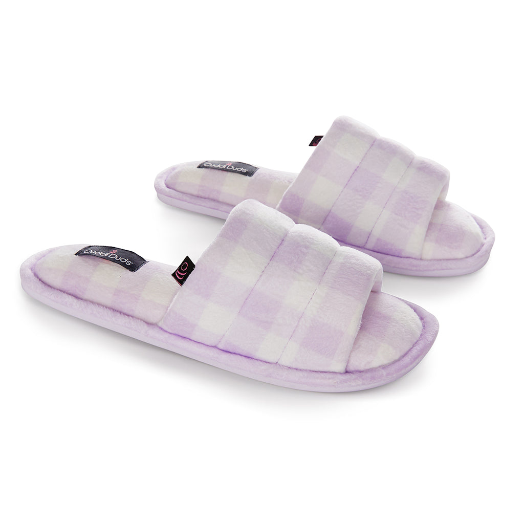 Lavender Fog Gingham;@Puffy Velour Slide Slipper