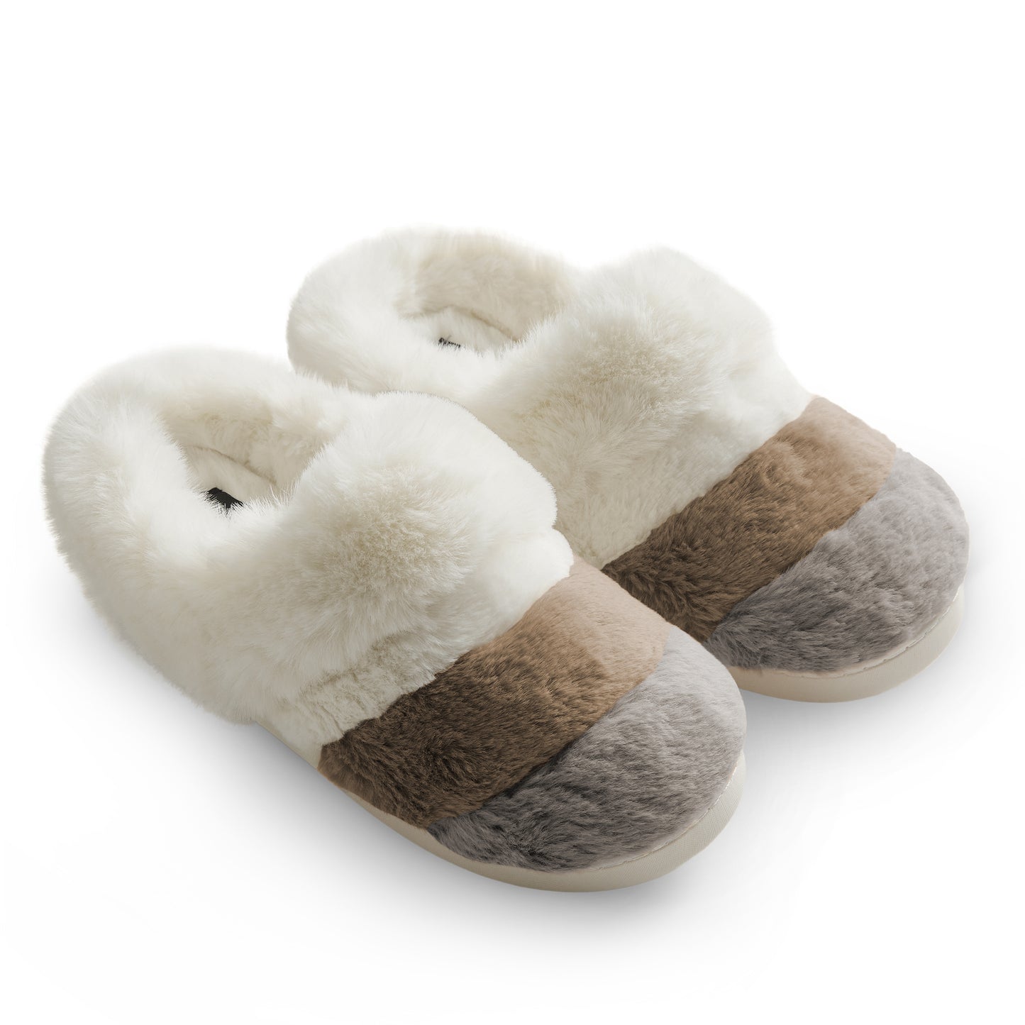 Ivory Multi;@A Faux Fur clog slipper with Ivory layers