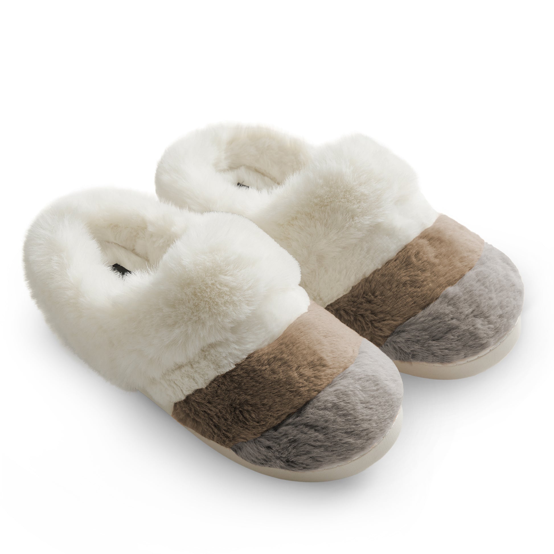 Ivory Multi;@A Faux Fur clog slipper with Ivory layers