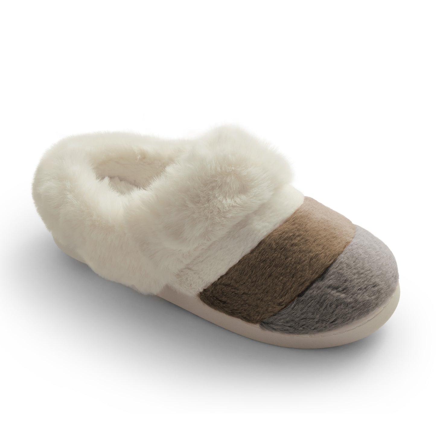 Ivory Multi;@A Faux Fur clog slipper with Ivory layers