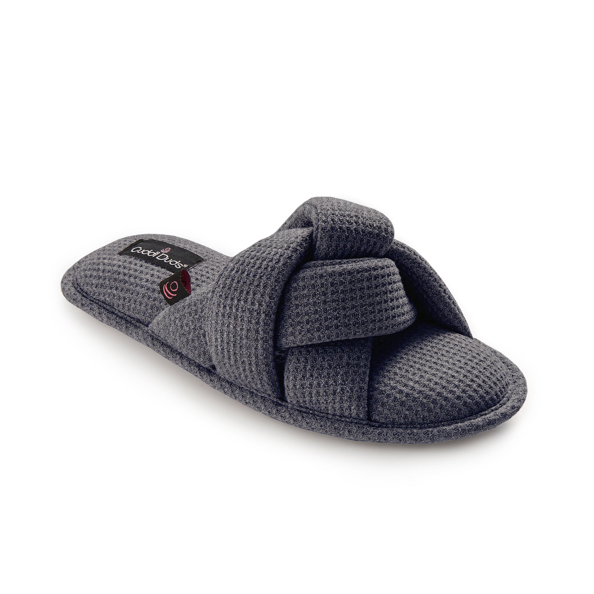 A heather waffle braid slide slipper.