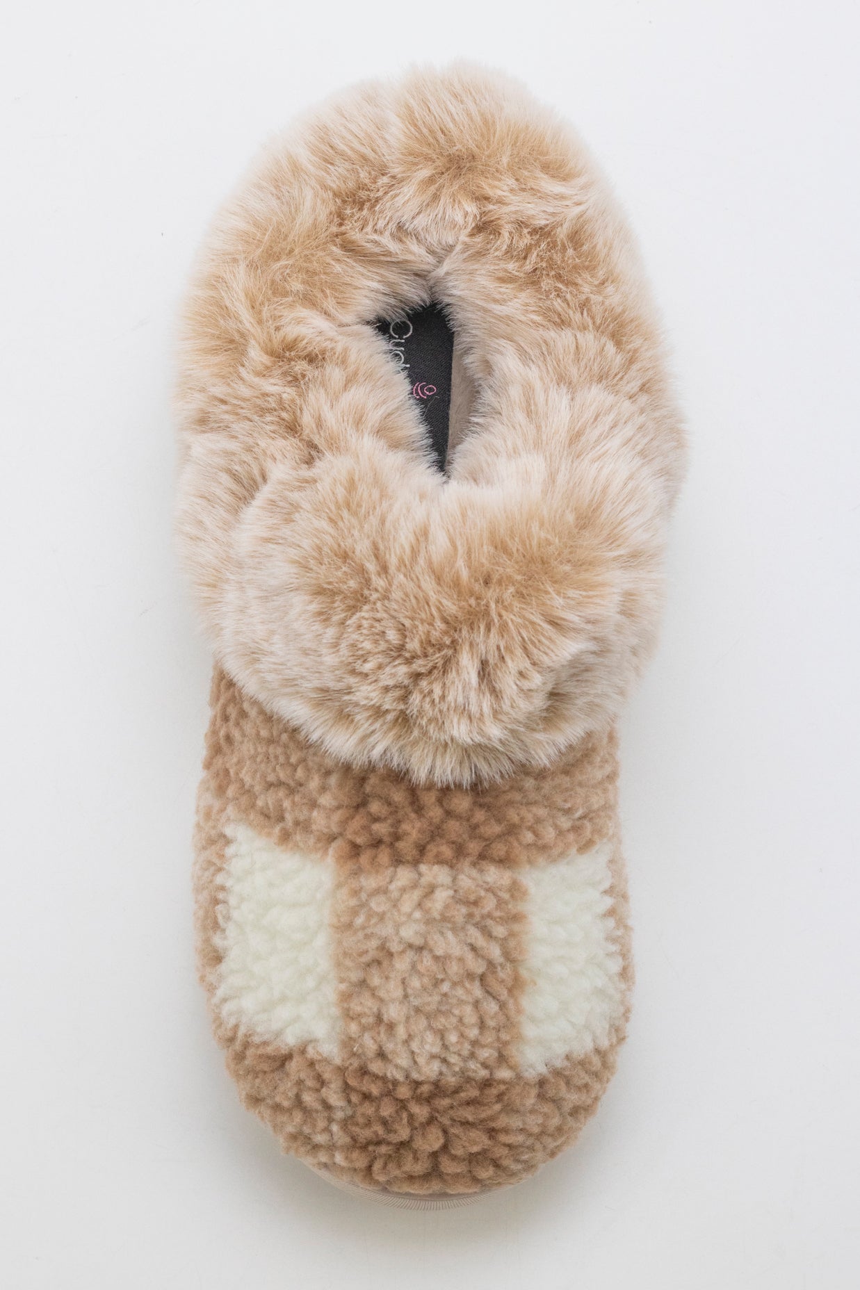 Tan Plaid;@Buffalo Plaid Clog Slipper with Contrast Sherpa Lining