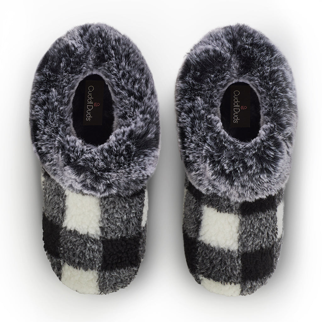 Black Plaid;@Buffalo Plaid Clog Slipper with Contrast Sherpa Lining