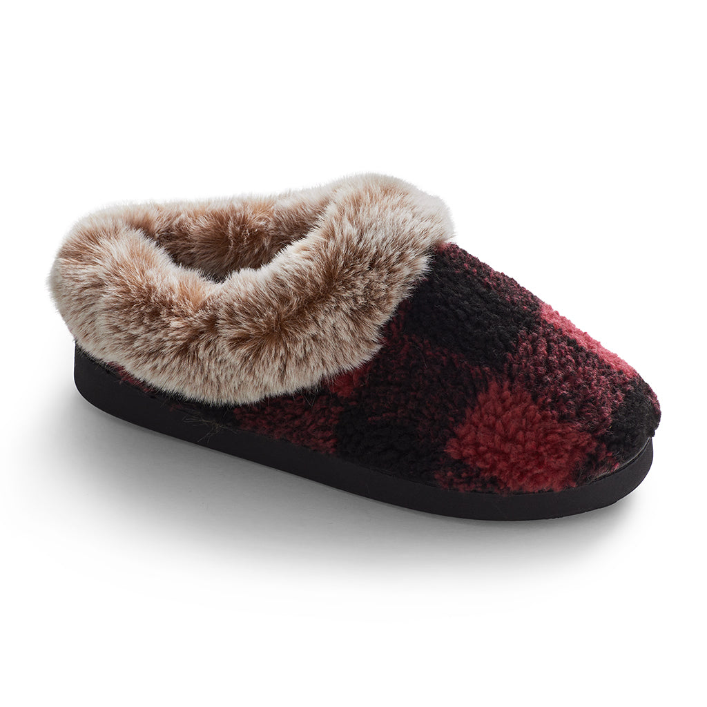 Red Plaid;@Buffalo Plaid Clog Slipper with Contrast Sherpa Lining