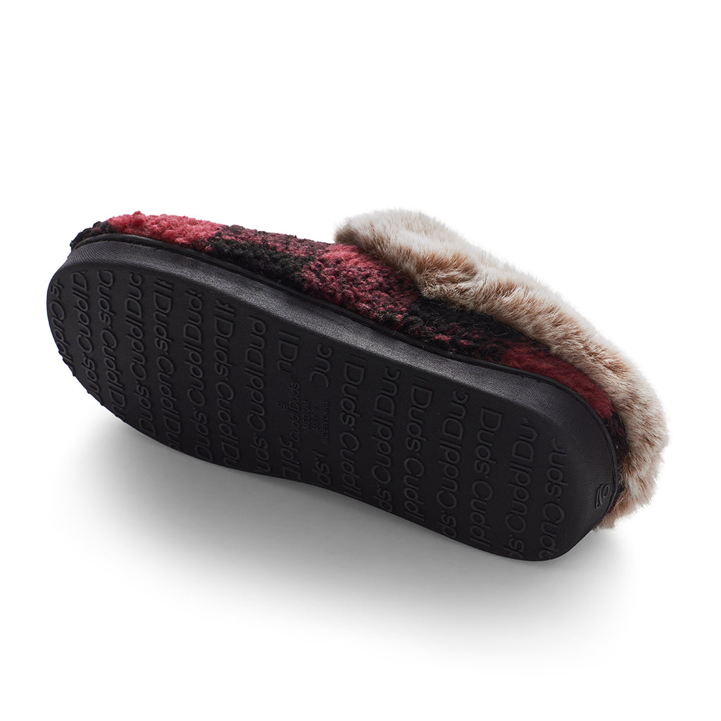 Red Plaid;@Buffalo Plaid Clog Slipper with Contrast Sherpa Lining