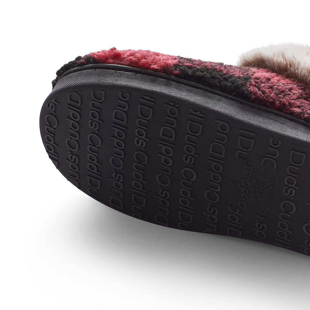 Red Plaid;@Buffalo Plaid Clog Slipper with Contrast Sherpa Lining