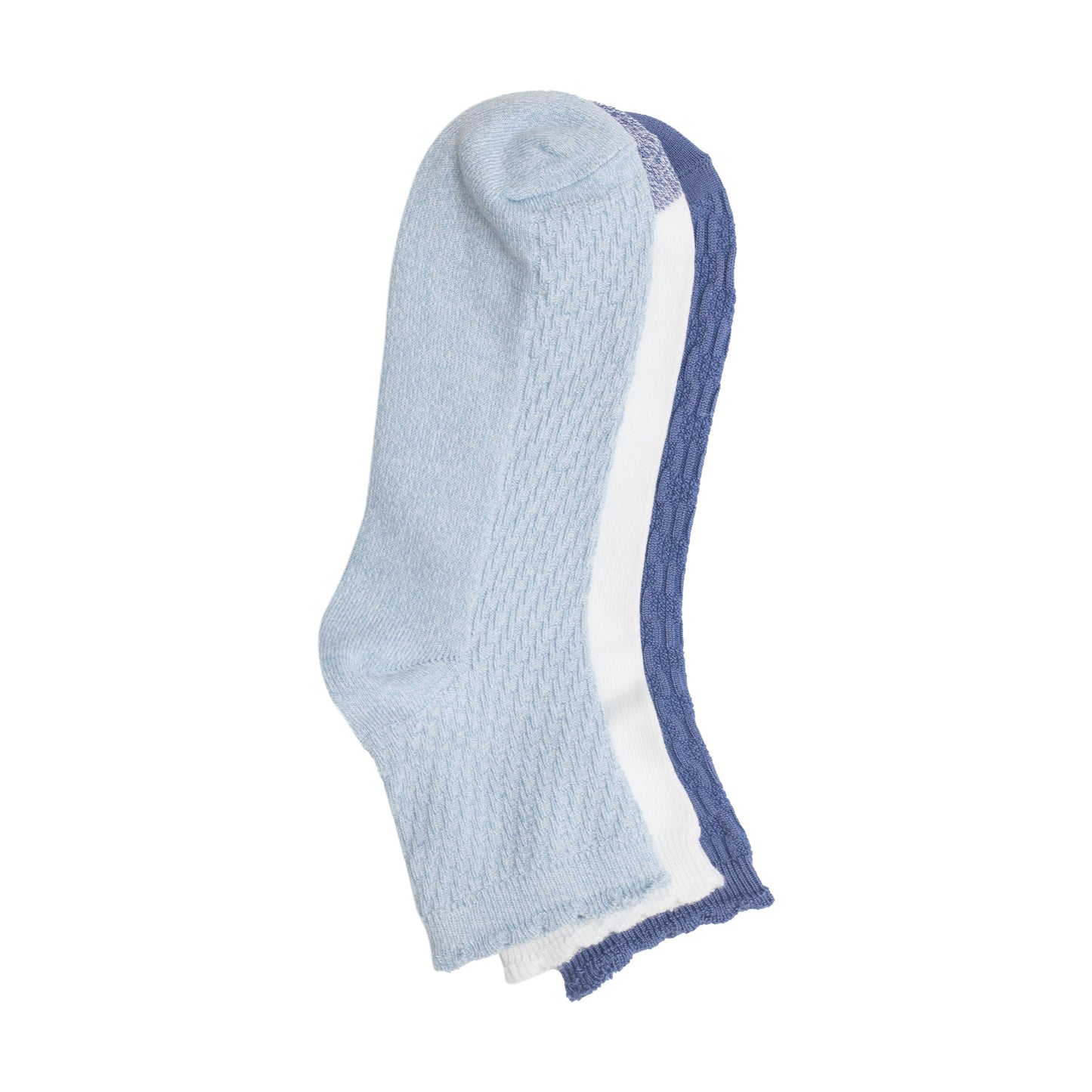 Bijou Blue/White/Navy;@A Diagonal Rib / Scallop Welt Anklet Sock 3-Pack