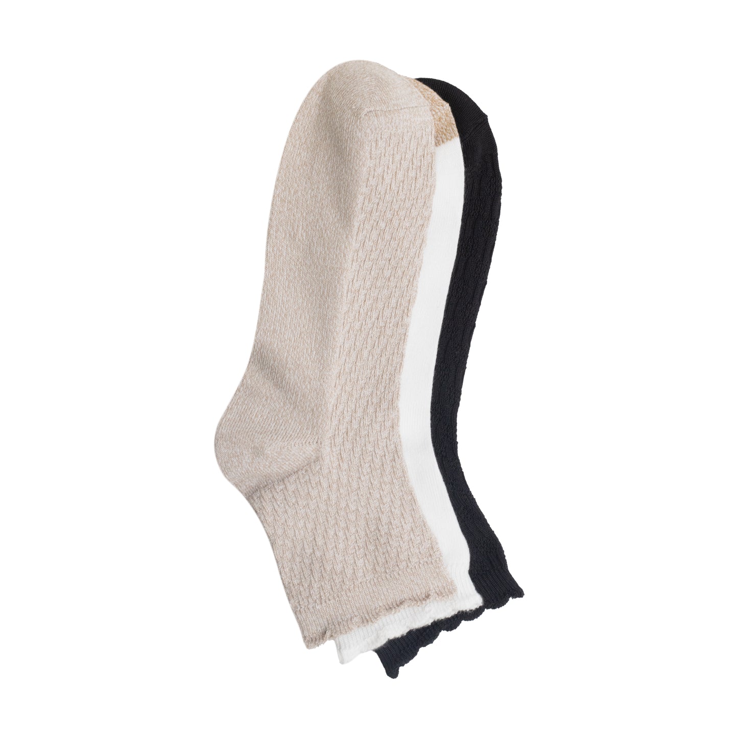Simply Taupe/White/Black;@A Diagonal Rib / Scallop Welt Anklet Sock 3-Pack