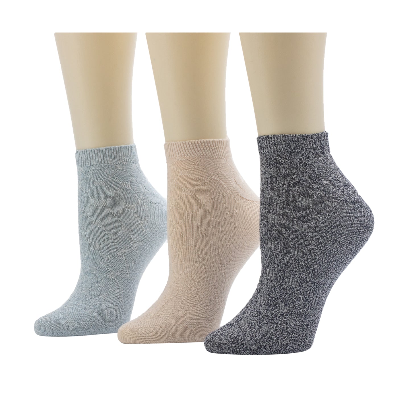 Blue Fog;@Twist Tile Textured Solid Color Low Cut Sock 3-Pack