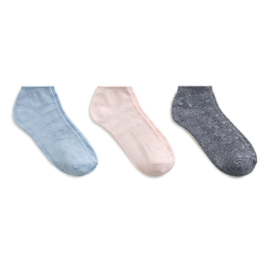 Blue Fog;@Twist Tile Textured Solid Color Low Cut Sock 3-Pack