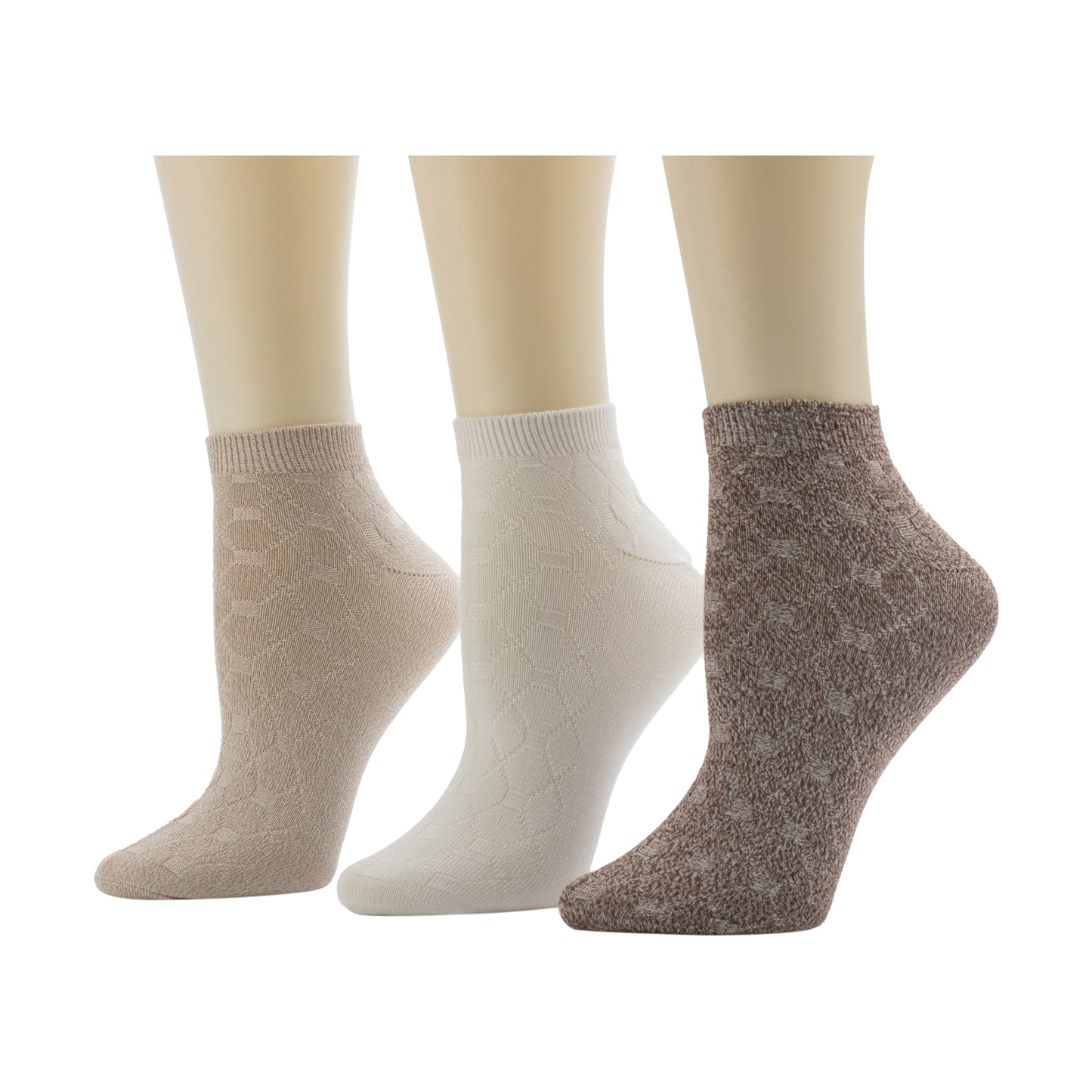Simply Taupe;@Twist Tile Textured Solid Color Low Cut Sock 3-Pack