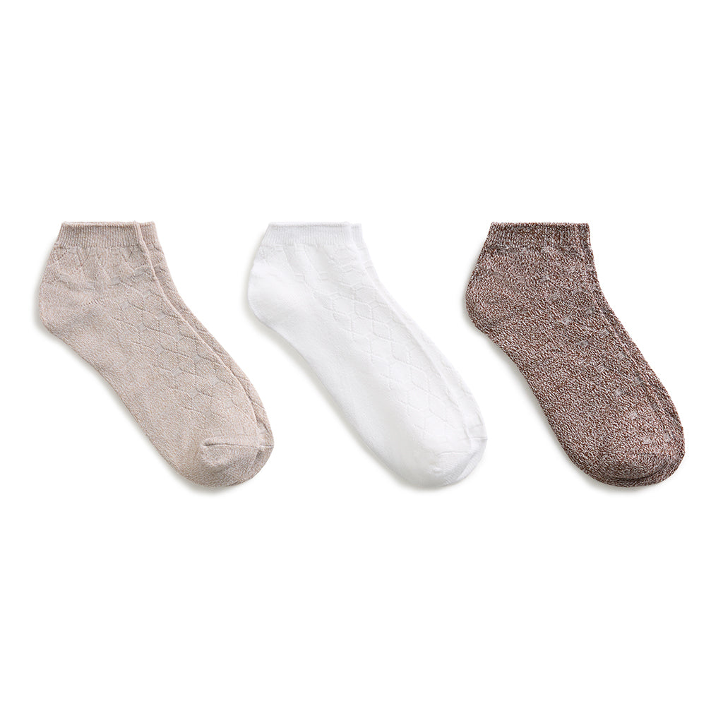 Simply Taupe;@Twist Tile Textured Solid Color Low Cut Sock 3-Pack