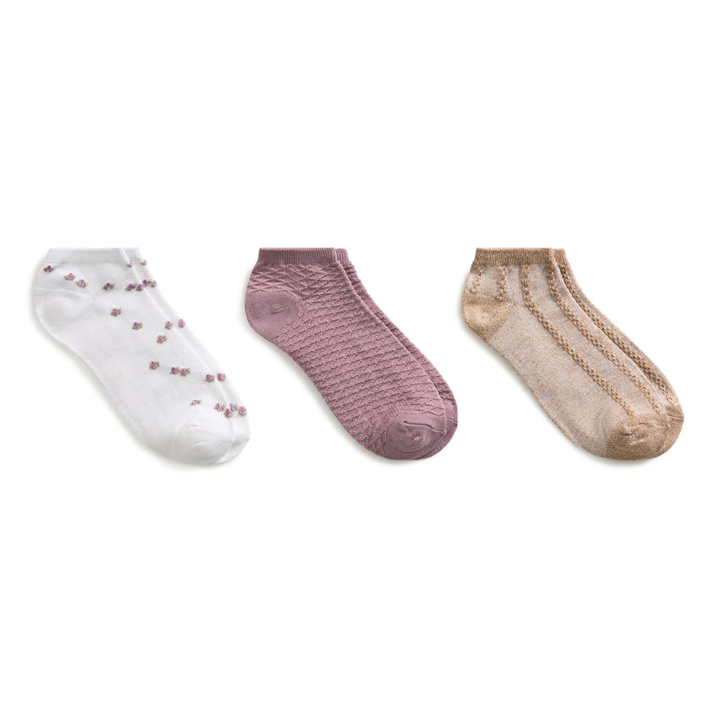 Elderberry;@Pucker Floral Low Cut Sock 3-Pack