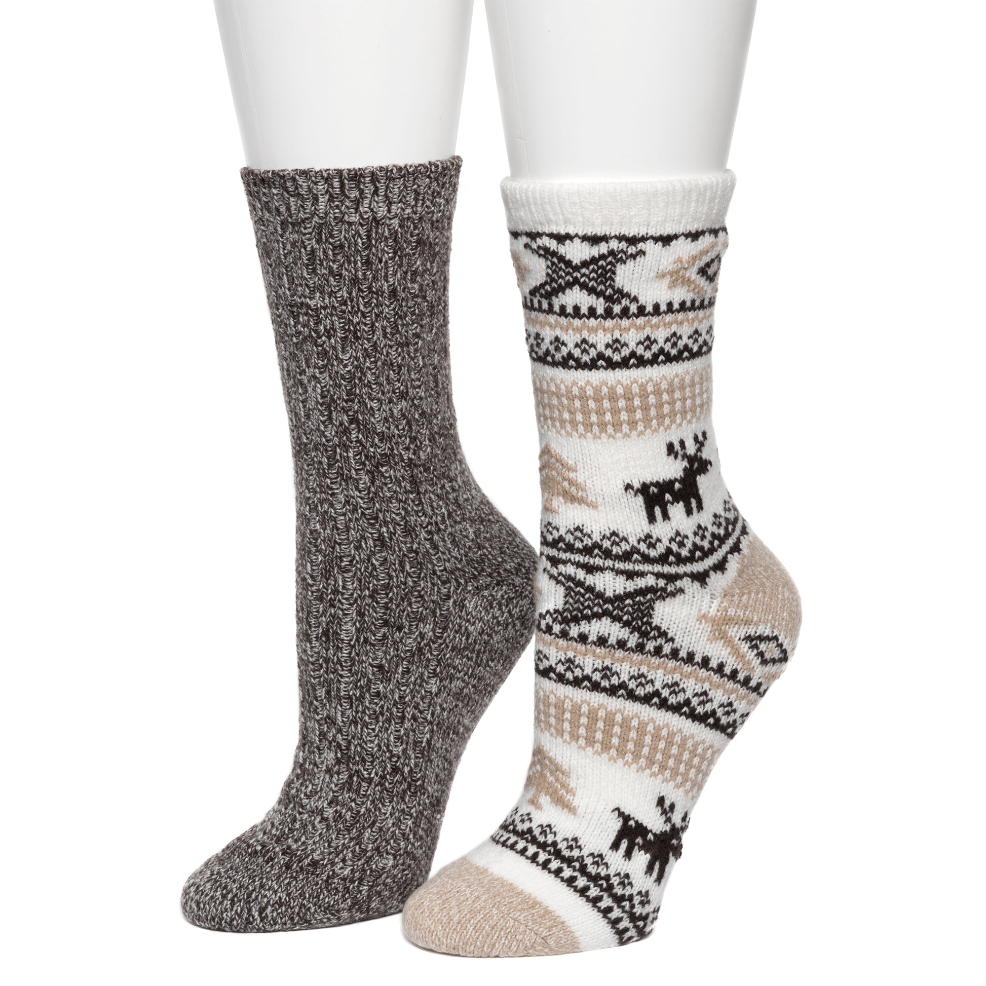 Allover Reindeer/Twist Rib Crew Sock 2 Pack