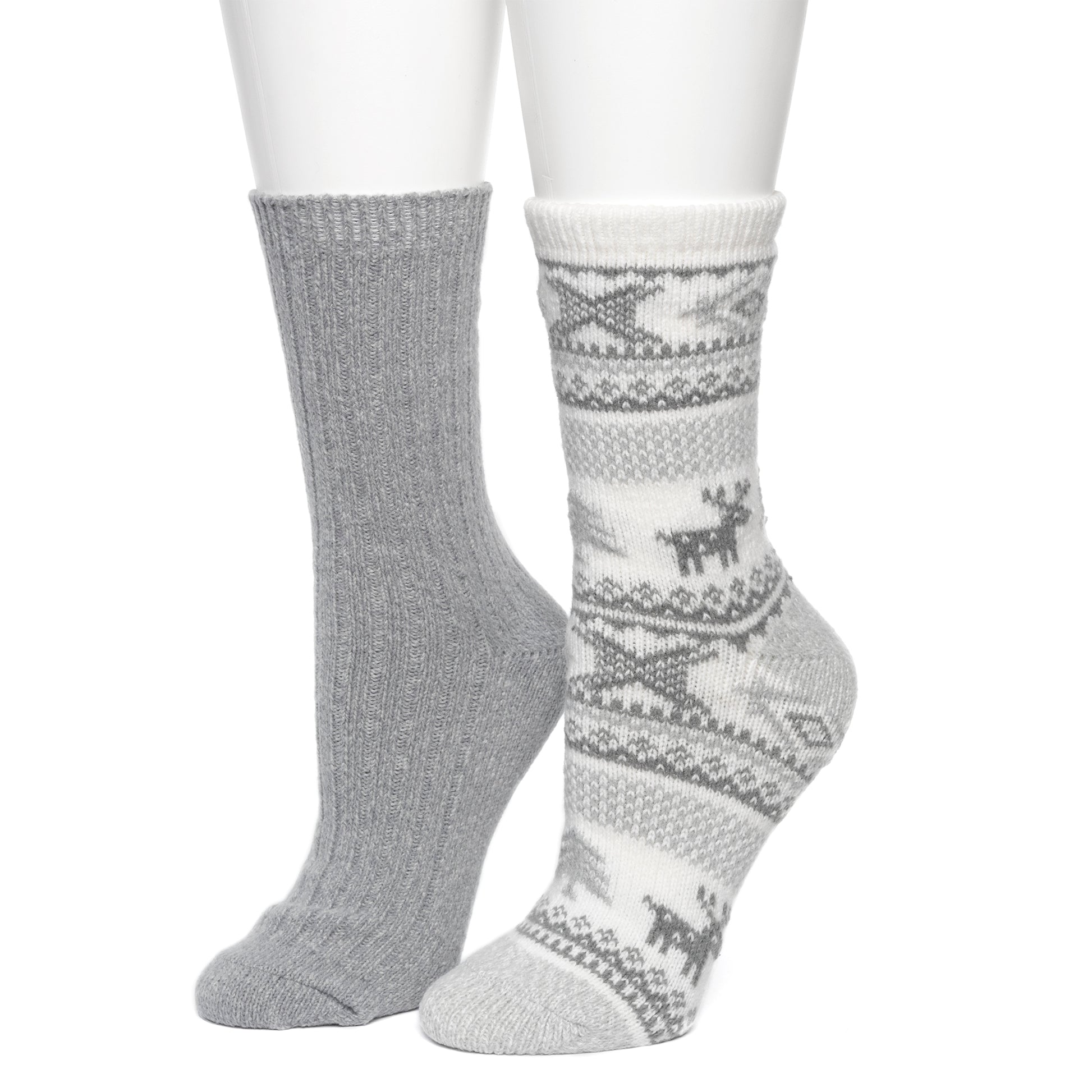 Allover Reindeer/Twist Rib Crew Sock 2 Pack