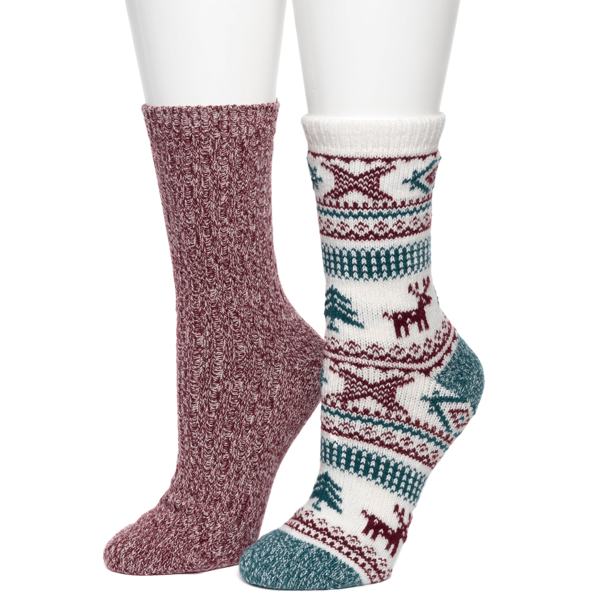 Allover Reindeer/Twist Rib Crew Sock 2 Pack