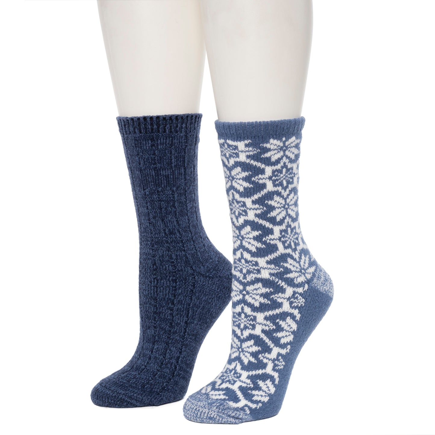 Bijou Blue;@Large Snowflake/Solid Rib Crew Sock 2 Pack