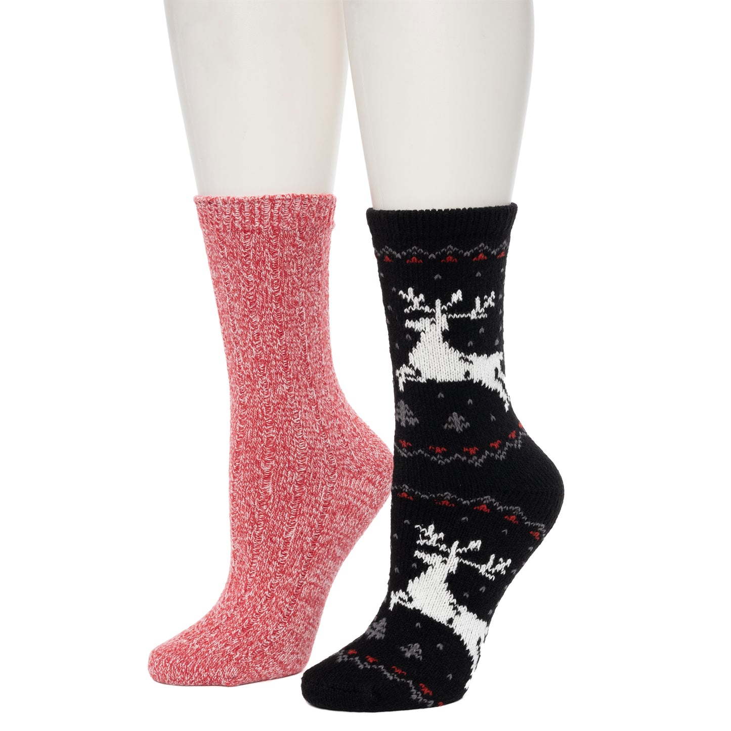 Black;@Reindeer Birdseye/Twist Rib Crew Sock 2 Pack