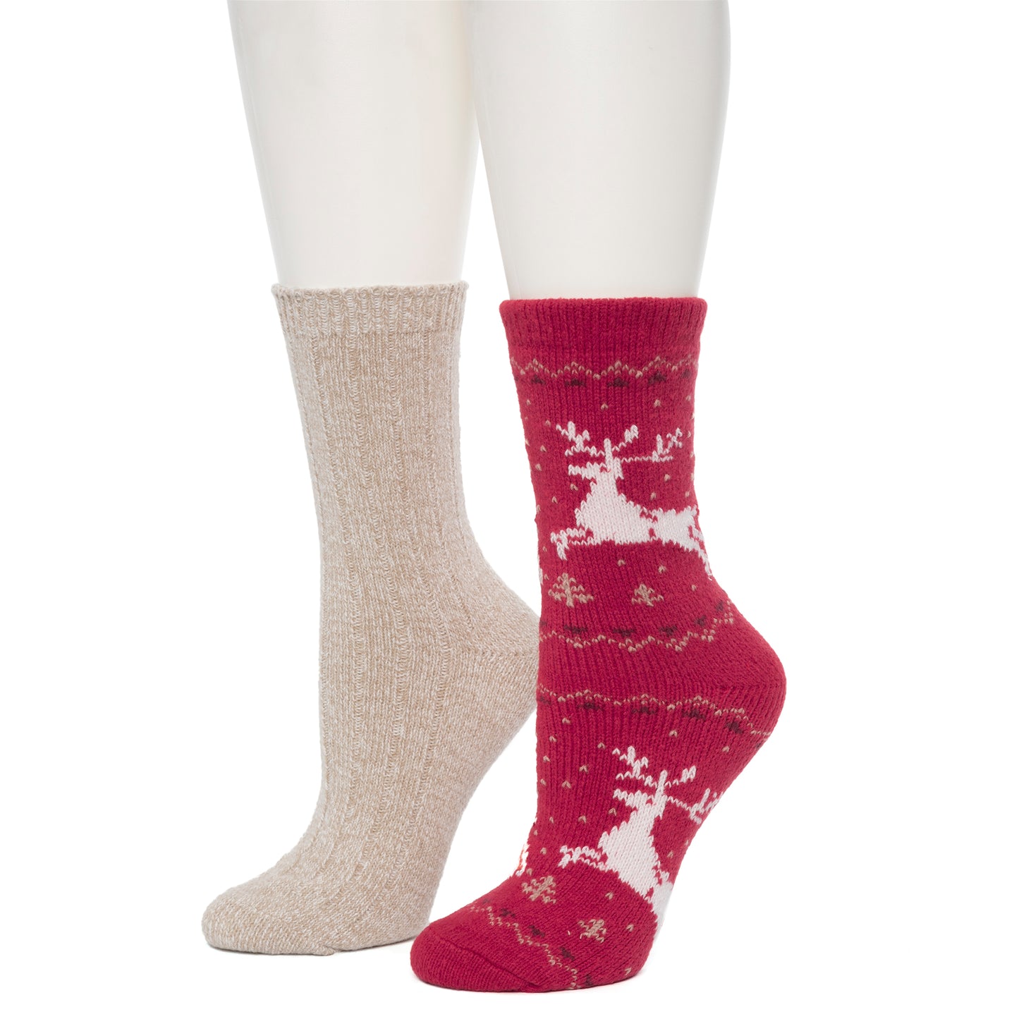 Chili Pepper;@Reindeer Birdseye/Twist Rib Crew Sock 2 Pack