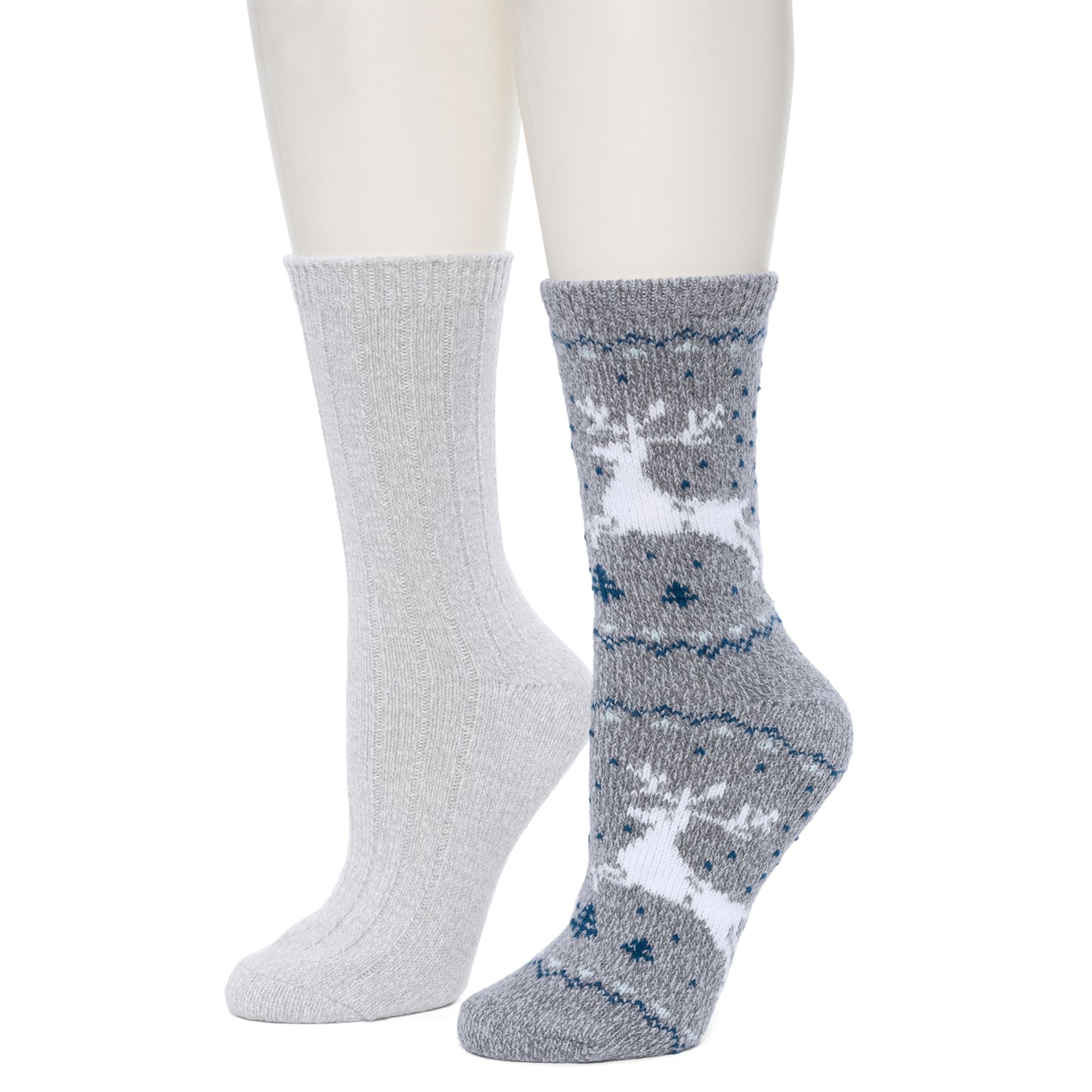 Grey;@Reindeer Birdseye/Twist Rib Crew Sock 2 Pack