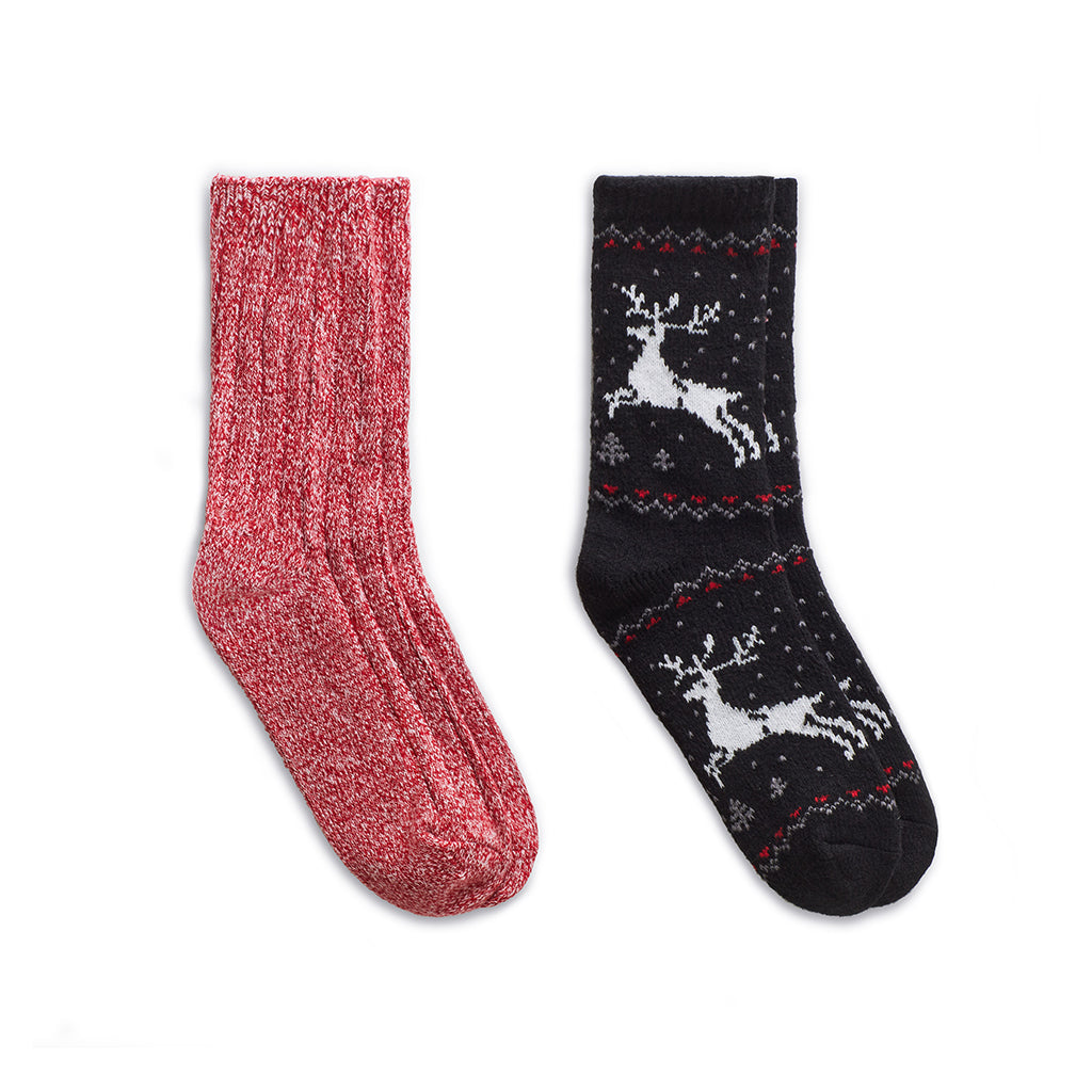 Black;@Reindeer Birdseye/Twist Rib Crew Sock 2 Pack