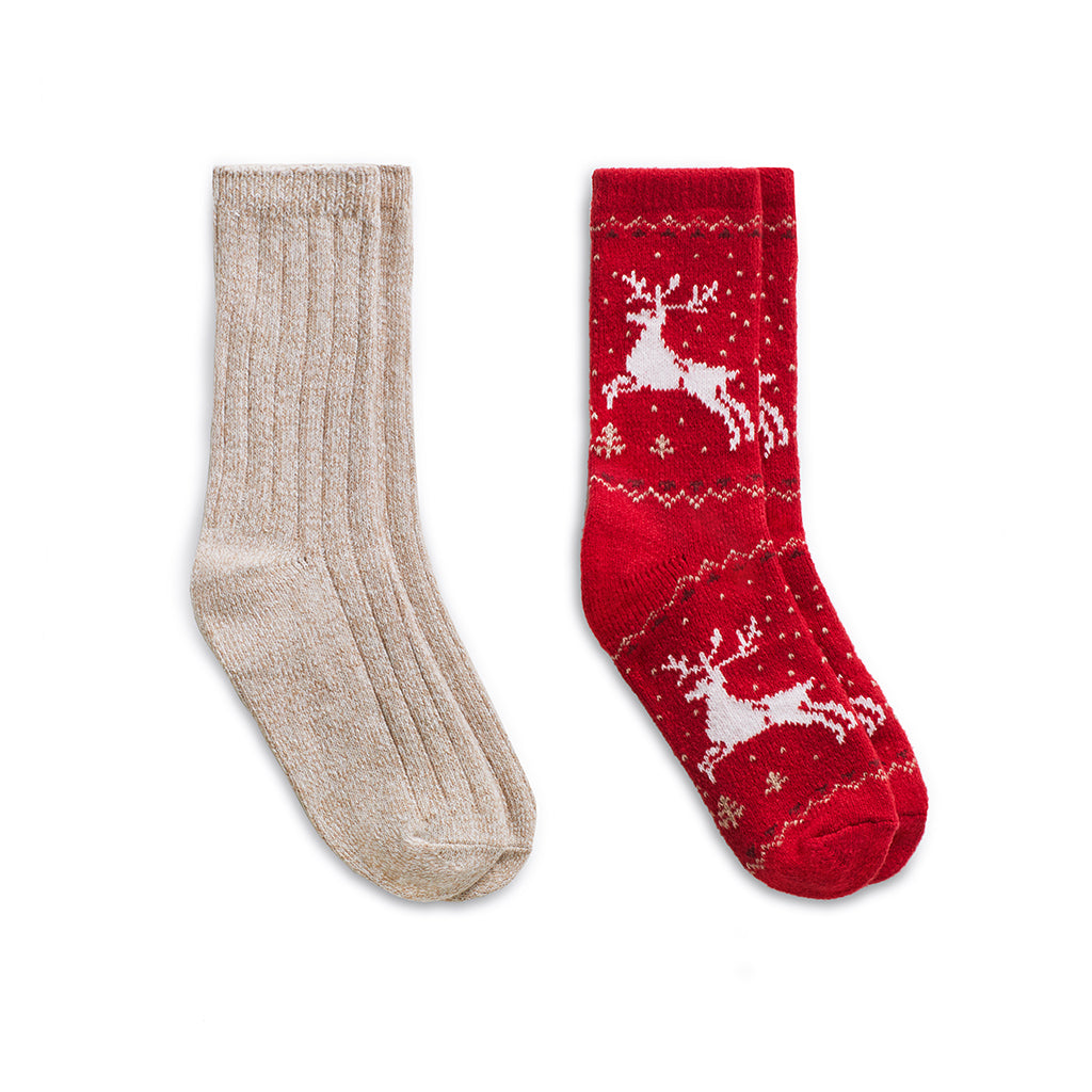 Chili Pepper;@Reindeer Birdseye/Twist Rib Crew Sock 2 Pack