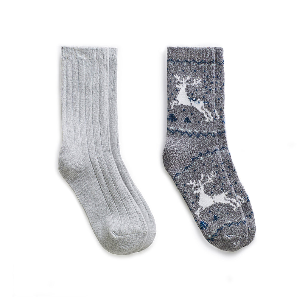 Grey;@Reindeer Birdseye/Twist Rib Crew Sock 2 Pack