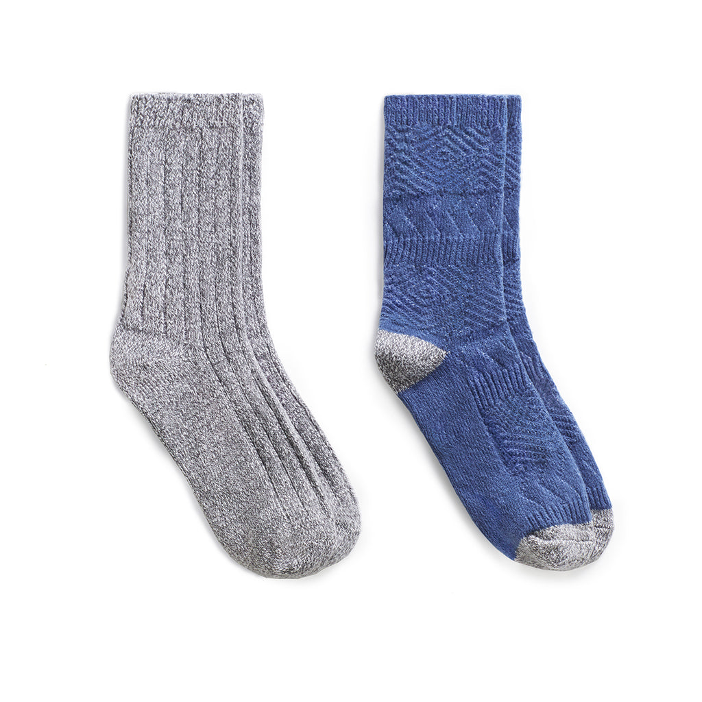 Bijou Blue;@Mixed Texture /Twist Rib Crew Sock 2 Pack