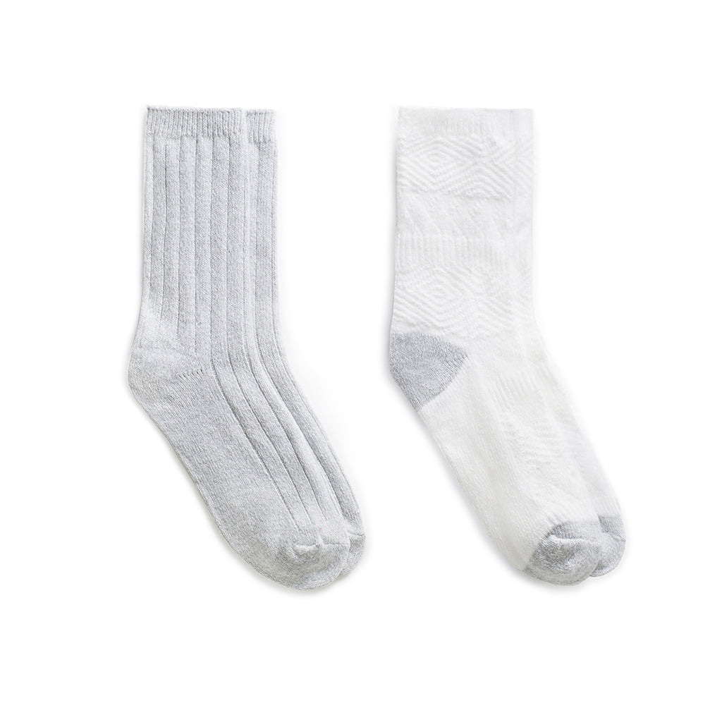 Ivory;@Mixed Texture /Twist Rib Crew Sock 2 Pack