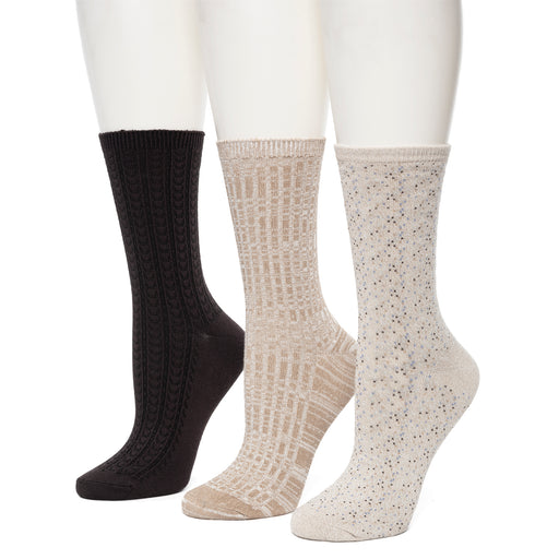 Simply Taupe;@Scattered Birdseye/Tuck Stitch/Spacedye Crew Sock 3 Pack Simply Taupe;@Scattered Birdseye/Tuck Stitch/Spacedye Crew Sock 3 Pack