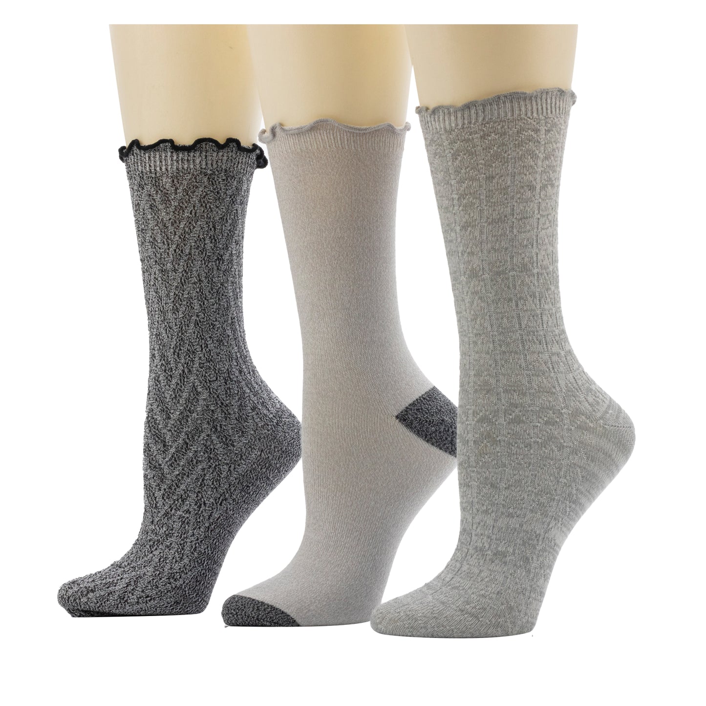 Black/Ultimate Grey;@Twist Chevron / Lettuce Edge Crew Sock 3-Pack