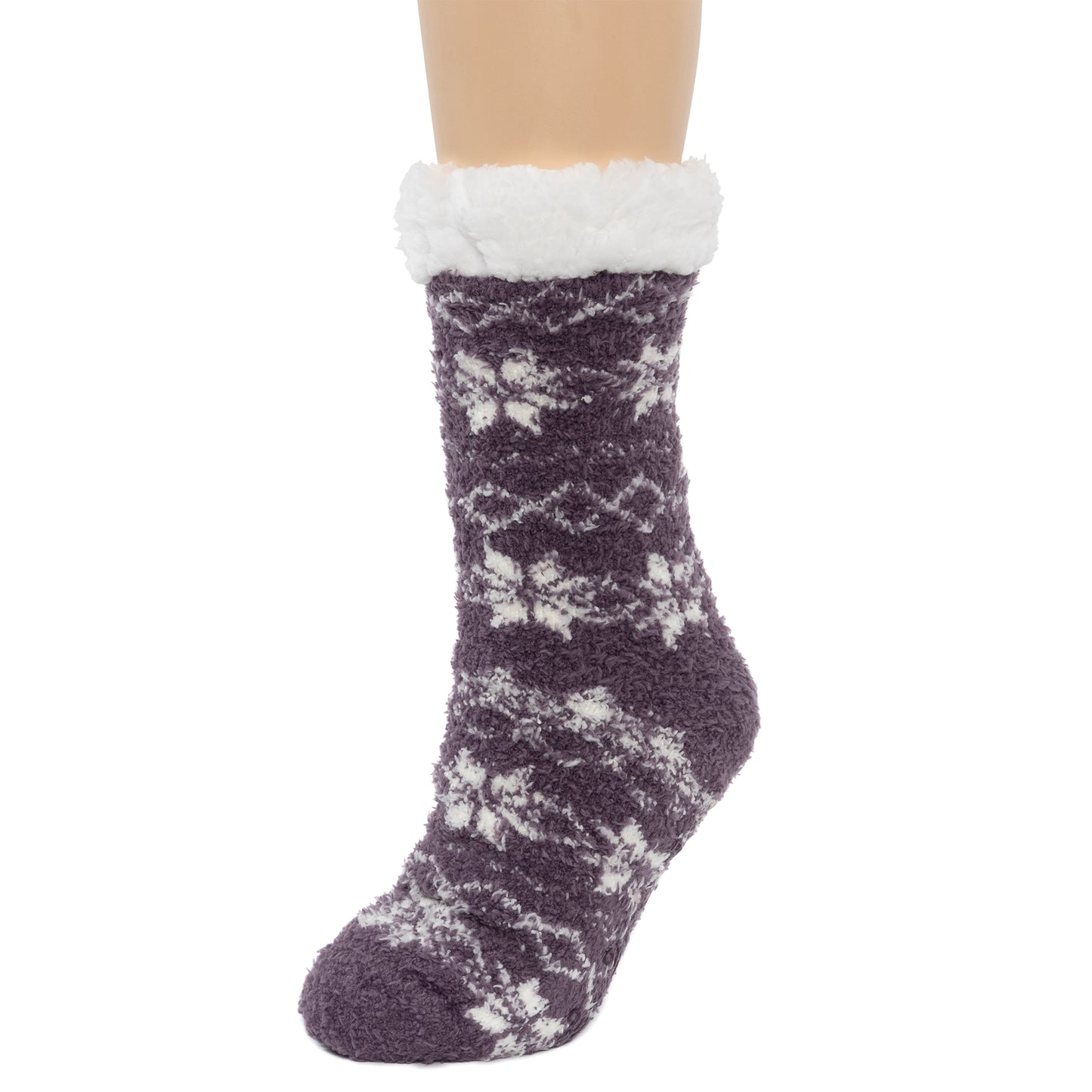 Vintage Violet; @Snowflake Faux Shearling Lined Lounge Crew Sock