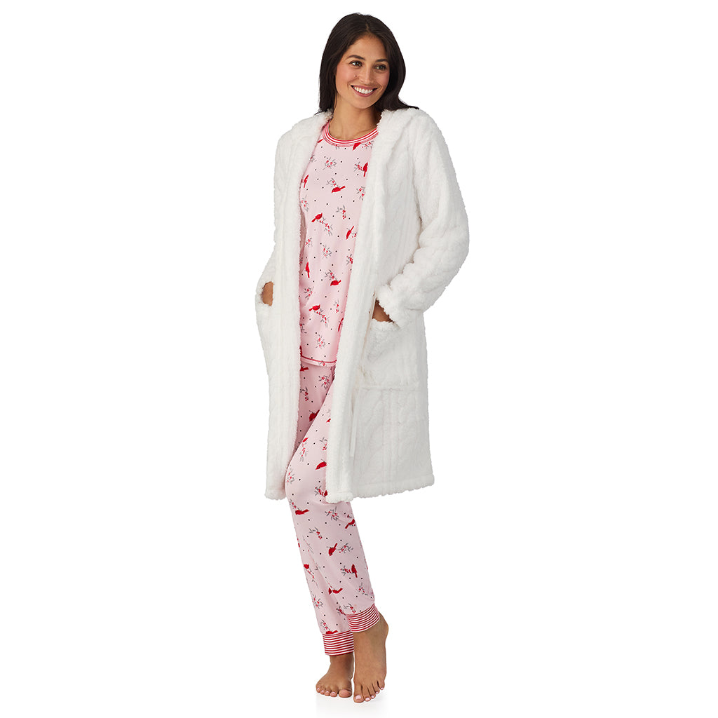 Pink Cardinal;Model is wearing size S. She is 5'8.5", Bust 32", Waist 25", Hips 36".@A lady wearing Brushed Sweater Knit Long Sleeve Top with Jogger 2-Pc Pajama Set