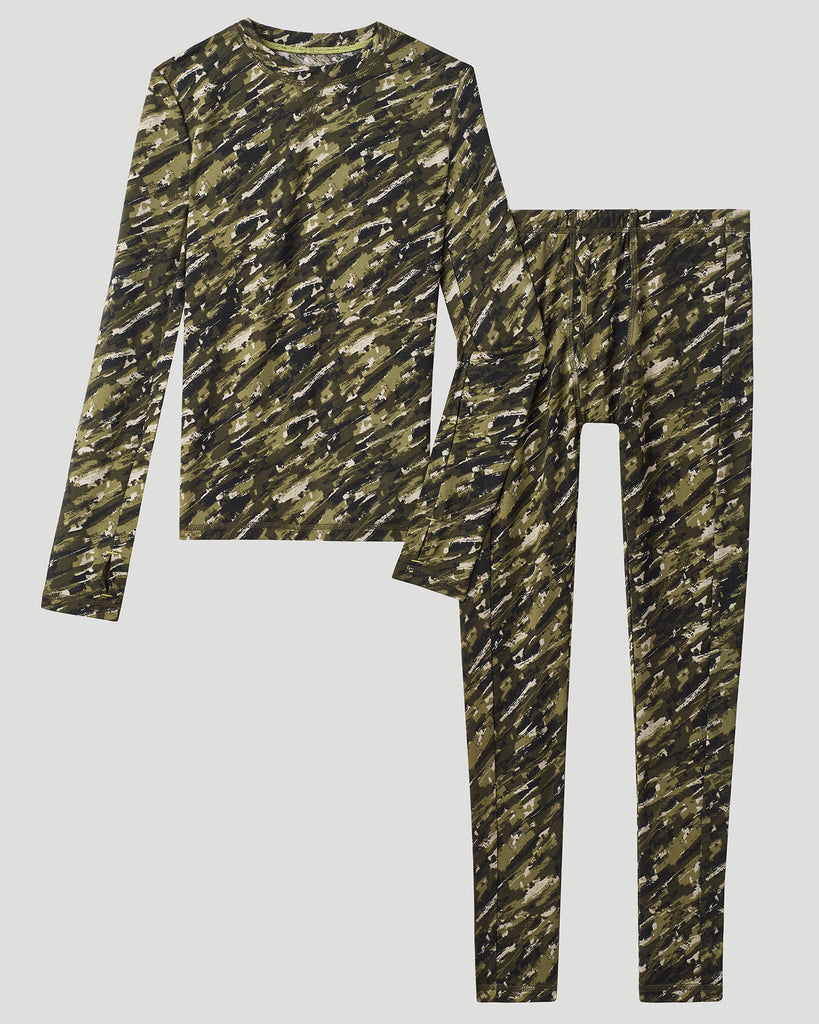 A Diagonal Camo Boys Comfortech Stretch Poly 2 pc. Long Sleeve Crew & Pant Set