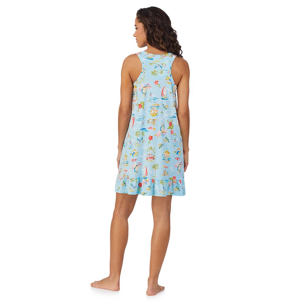 Summer Scene;Model is wearing size S. She is 5’9”, Bust 34”, Waist 23”, Hips 35”.@A lady wearing Cotton-Blend Sleeveless Sleep Chemise