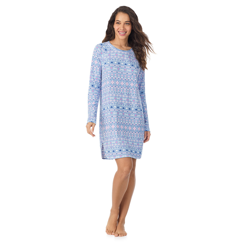 Peri Fair Isle;Model is wearing size S. She is 5’9”, Bust 34”, Waist 23”, Hips 35”.@A lady wearing Peri Fair Isle
Brushed Sweater Knit Long Sleeve Sleepshirt