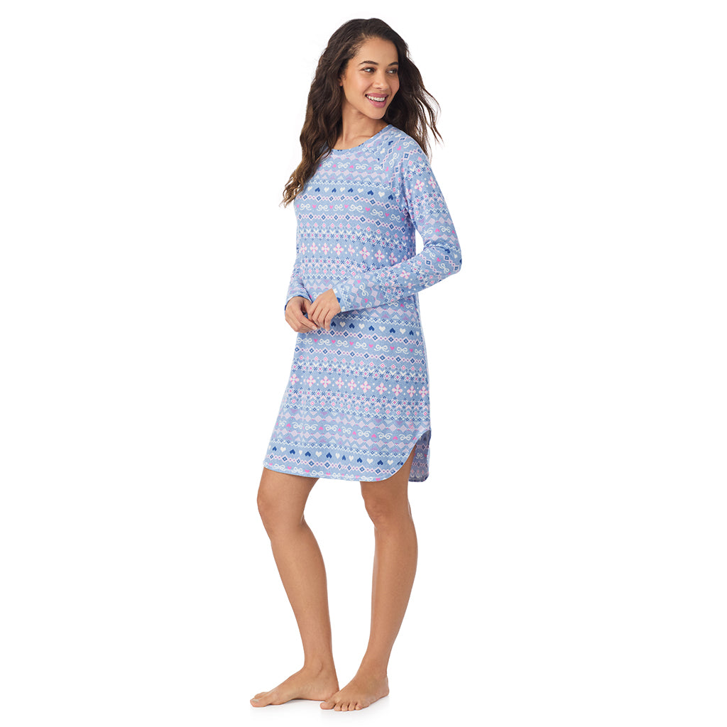 Peri Fair Isle;Model is wearing size S. She is 5’9”, Bust 34”, Waist 23”, Hips 35”.@A lady wearing Peri Fair Isle
Brushed Sweater Knit Long Sleeve Sleepshirt