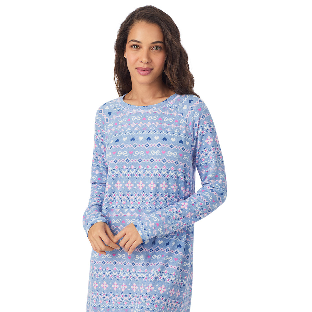 Peri Fair Isle;Model is wearing size S. She is 5’9”, Bust 34”, Waist 23”, Hips 35”.@A lady wearing Peri Fair Isle
Brushed Sweater Knit Long Sleeve Sleepshirt