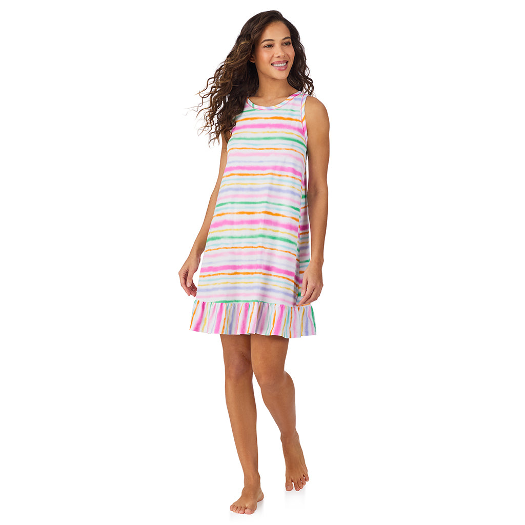 Paint Stripe;Model is wearing size S. She is 5’9”, Bust 34”, Waist 23”, Hips 35”.@A lady wearing Cotton-Blend Sleeveless Sleep Chemise