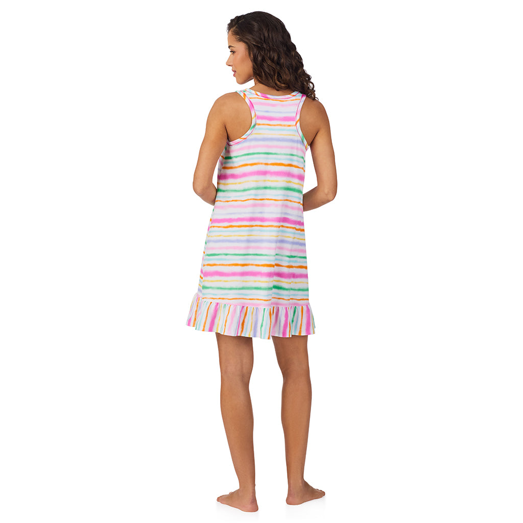 Paint Stripe;Model is wearing size S. She is 5’9”, Bust 34”, Waist 23”, Hips 35”.@A lady wearing Cotton-Blend Sleeveless Sleep Chemise