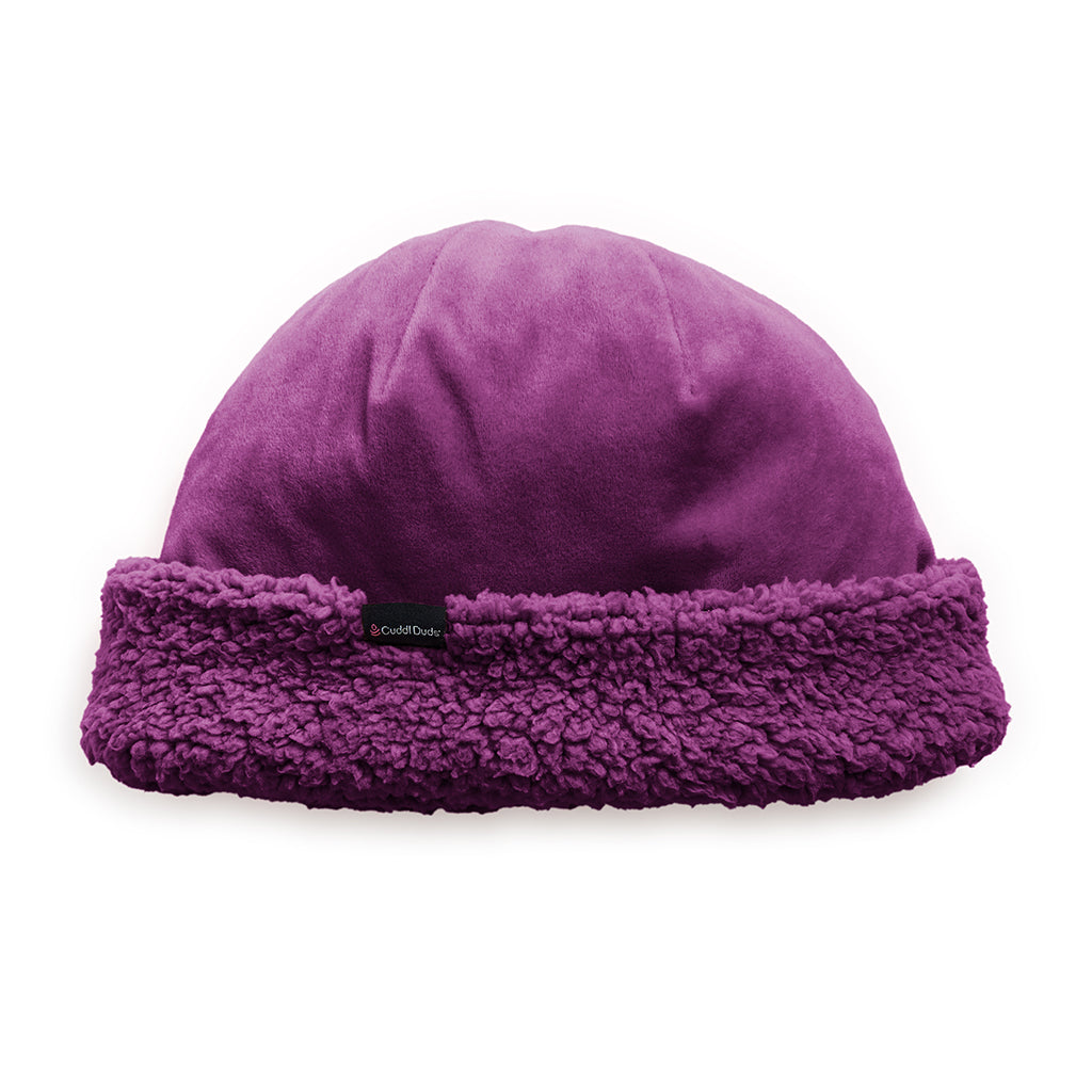 Deep Purple; @Double Plush Velour Hat with Sherpa Cuff