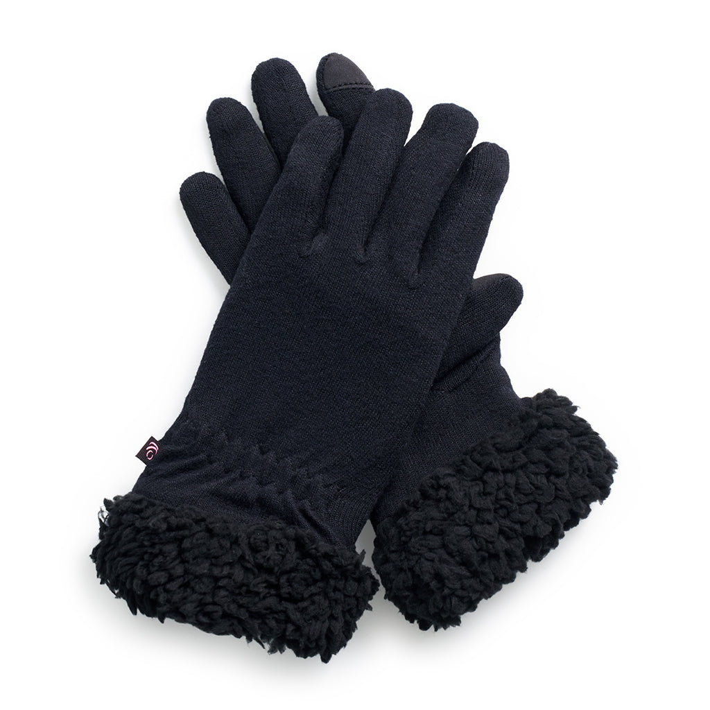 Black;@SoftKnit Glove with Sherpa Cuff