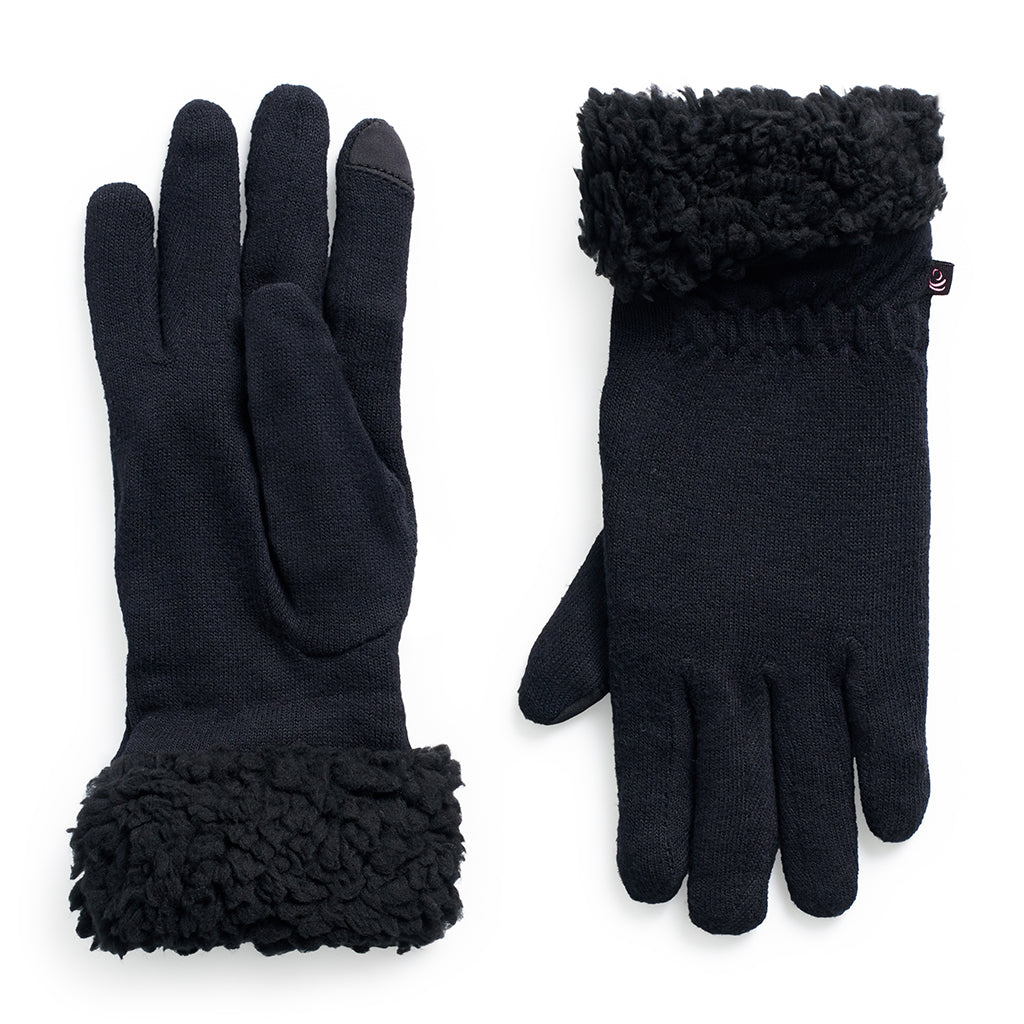 Black;@SoftKnit Glove with Sherpa Cuff