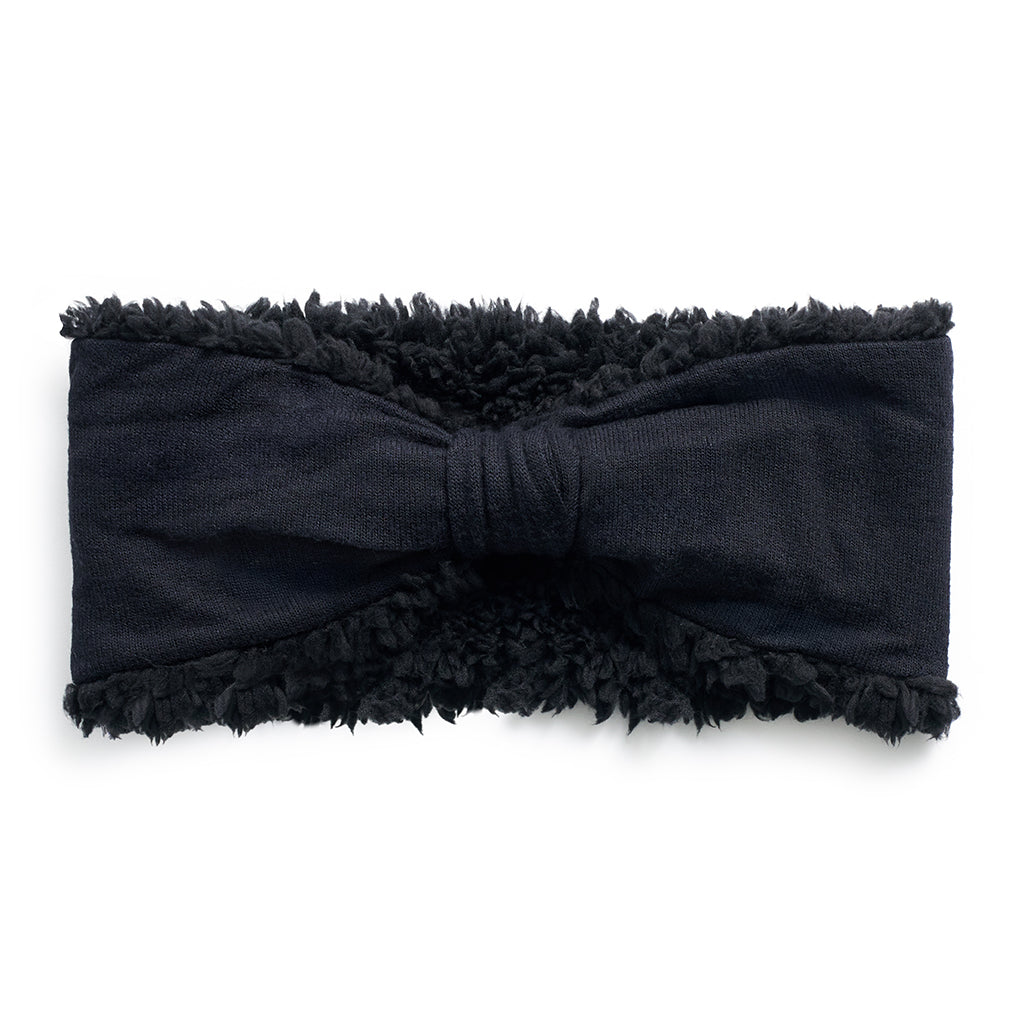 Black;@SoftKnit black Headband with Sherpa
