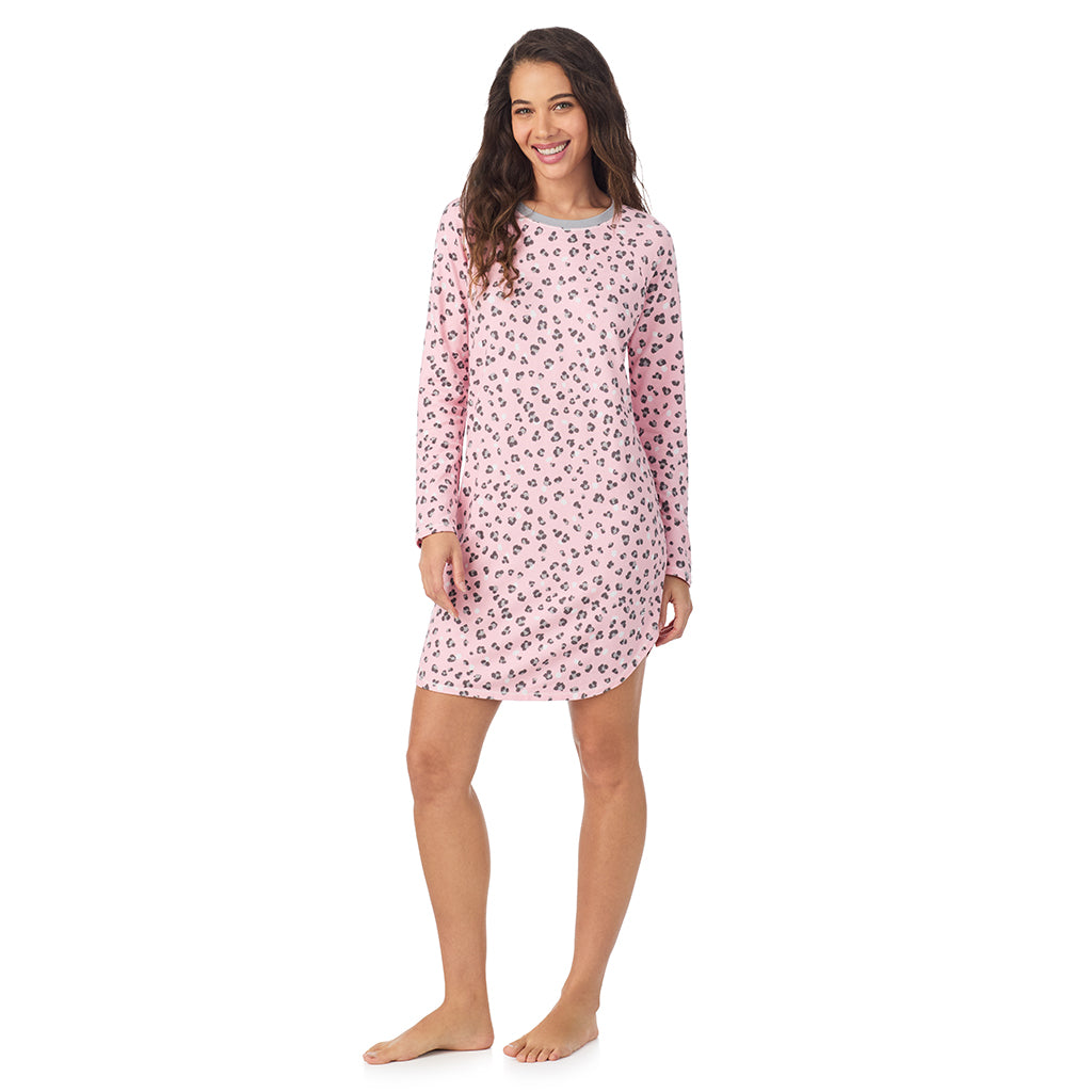 Pink Animal;Model is wearing size S. She is 5’9”, Bust 34”, Waist 23”, Hips 35”.@A lady wearing Pink Animal
Brushed Sweater Knit Long Sleeve Sleepshirt