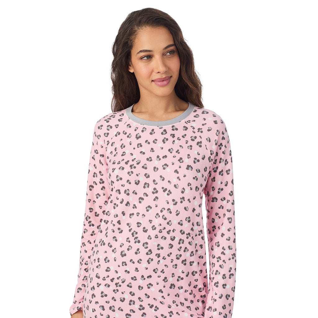 Pink Animal;Model is wearing size S. She is 5’9”, Bust 34”, Waist 23”, Hips 35”.@A lady wearing Pink Animal
Brushed Sweater Knit Long Sleeve Sleepshirt